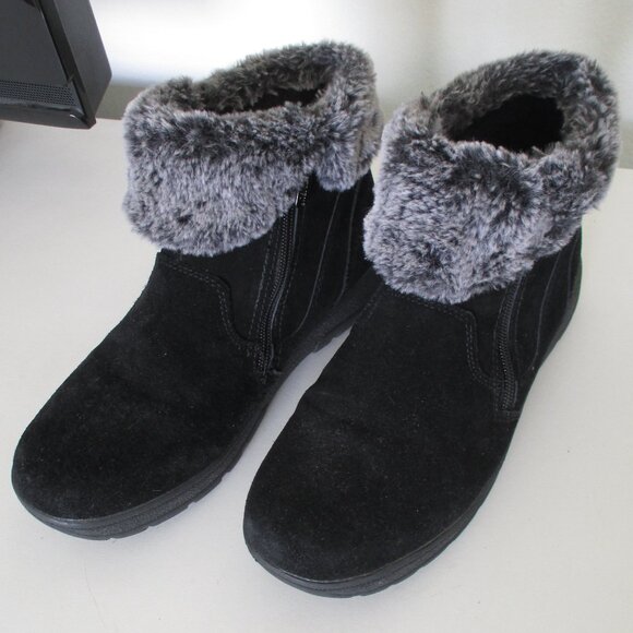Khombu "Jessica" Womens Black Suede & Gray Faux Fur Side Zip Ankle Boot- Size 9M - Picture 1 of 10